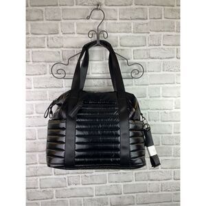 New Sondra Roberts Travel Bag Black Nylon Nappa Puffy Large Shoulder Bag